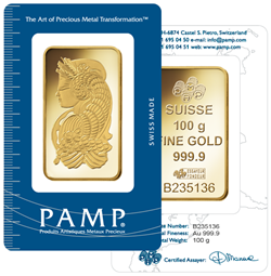 Pamp Fortuna 100g gold bar available from BullionVault Pamp Fortuna 100g gold bar available from BullionVault