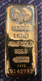 Kilobar (1kg, 32.15 ounces) 99.99% pure gold refined by Pamp