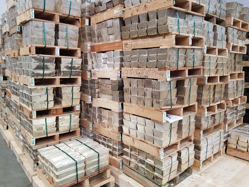 Silver bars inside a vault Silver bars inside a vault