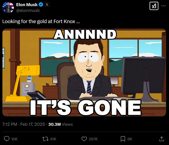 Tweet by X.com's owner and Trump's "efficiency" enforcer Elon Musk Tweet by X.com's owner and Trump's "efficiency" enforcer Elon Musk