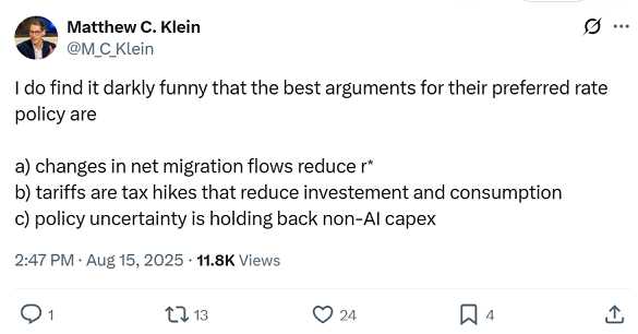 Tweet on X from Matthew C.Klein, co-author of Trade Wars Are Class Wars